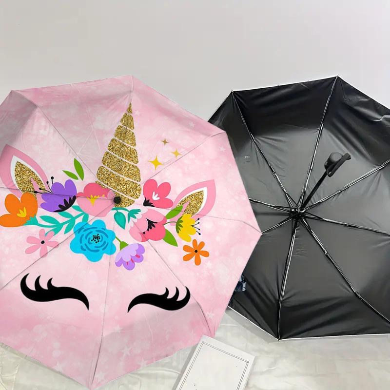 1 Stück Einhorn Blumig Rosa Hintergrund Regenschirm mit Kunststoffgriff, Geeignet für Alle Jahreszeiten Zuhause Reise Outdoor RegenschirmDD1499