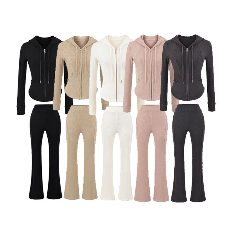 Za Export New Arrival Women's Clothing ZR Fashion Style Sexy Sexy Silm Knitting Hooded Small Top Flanging Bell-Bottom Pants