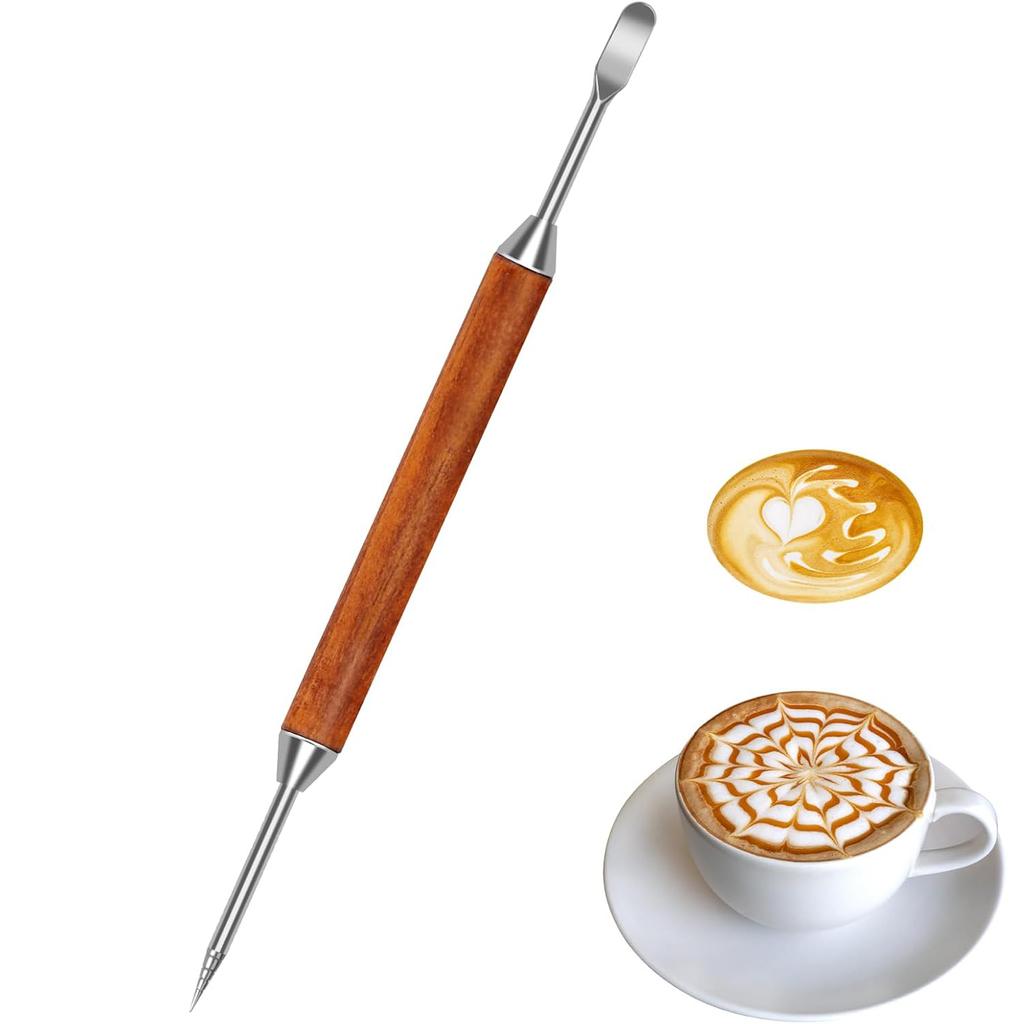 Stainless Steel Coffee Art Pen with Wood Handle Latte Pull Flower Needle
