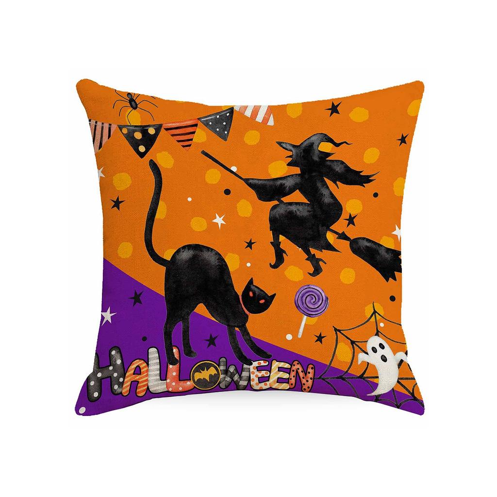 Halloween Decorative Linen Throw Pillow Cover With Single Sided Print (Pillow Insert Not Included)