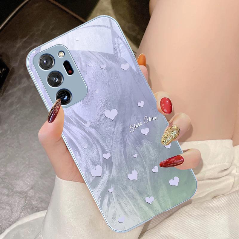 Gradient Love White For Samsung Galaxy Note 8 9 10 PRO 20 Ultra A01 02 03 Core 04E 4G 12 13 5G Tempering Glass Phone Case