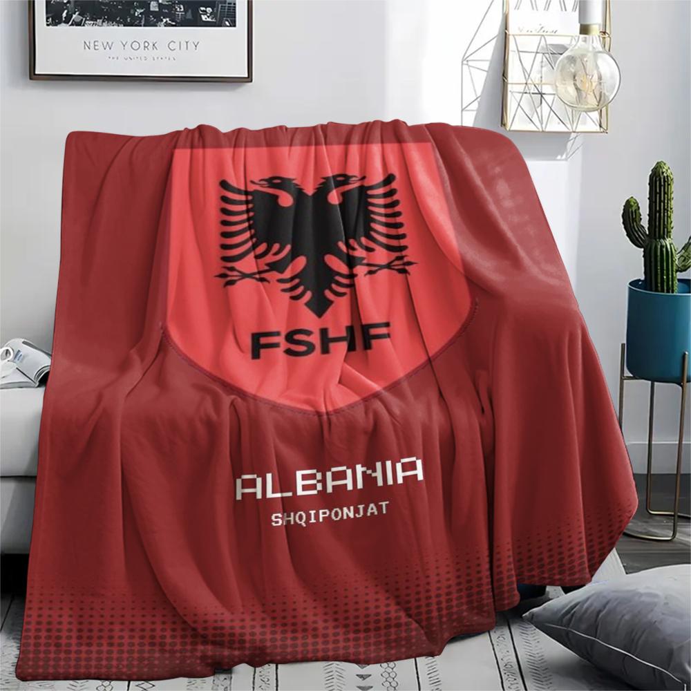 1pc Republic of Albania Print Flannel Blanket, High Quality Comfortable for All Seasons, Home Decor, Warmth and Comfort, Perfect for Christmas Gifts79