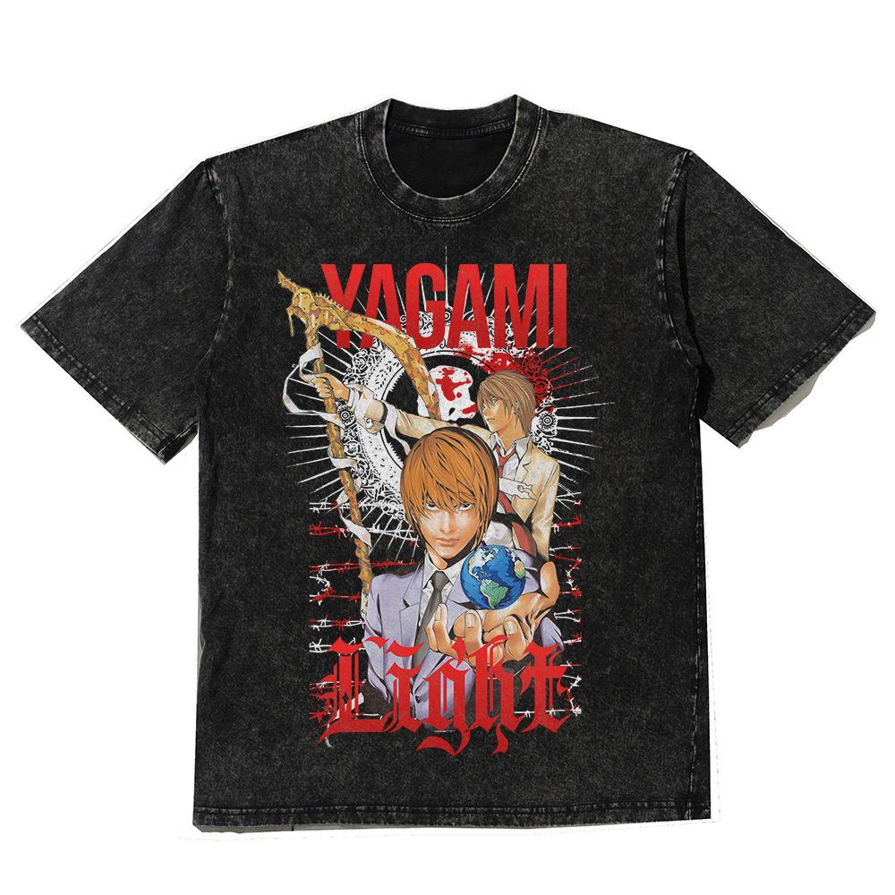 Men Oversized T-Shirts Washed Vintage T-Shirt Anime Graphic S