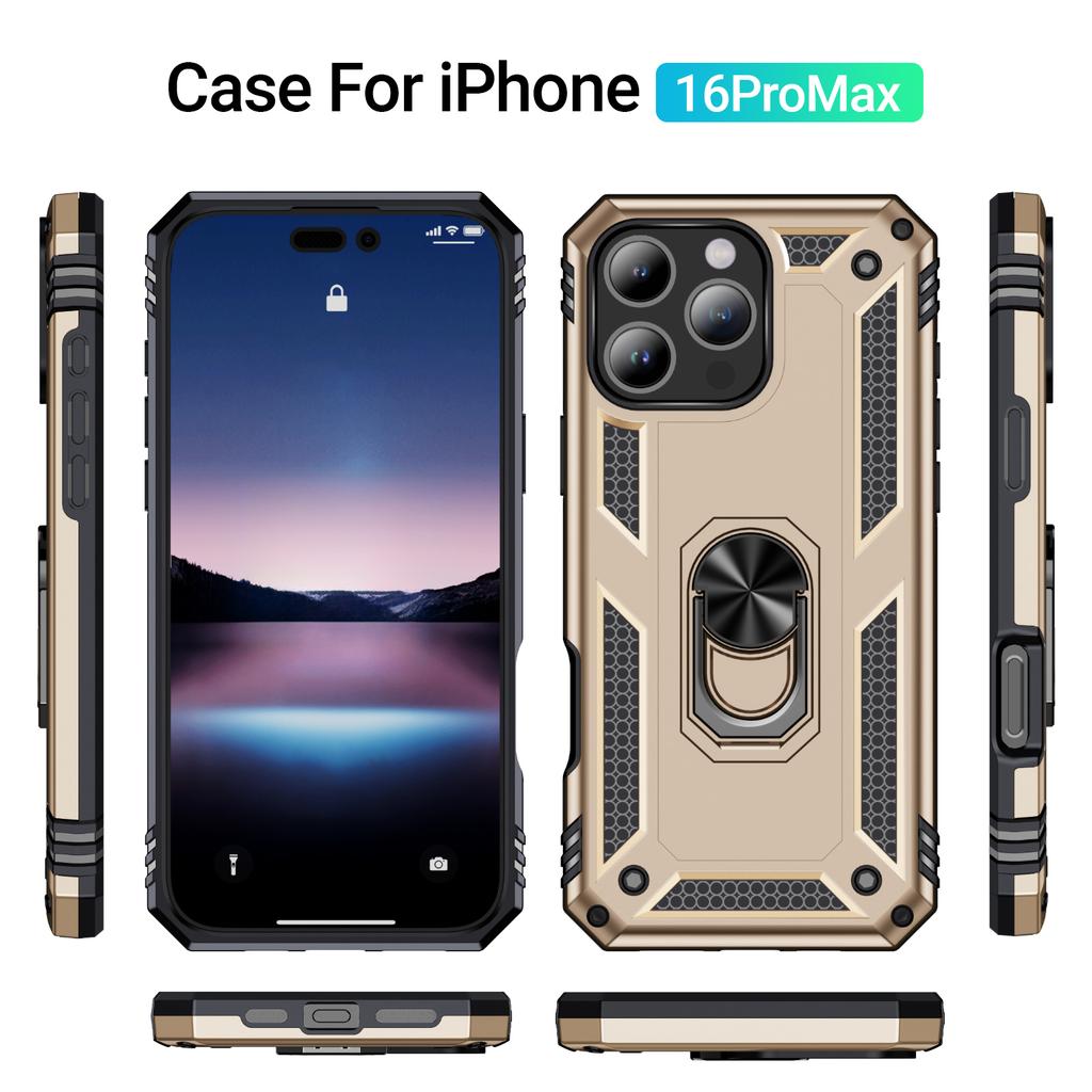 For iPhone 16 Pro Max Case PC+TPU Kickstand Anti-drop Phone Cover