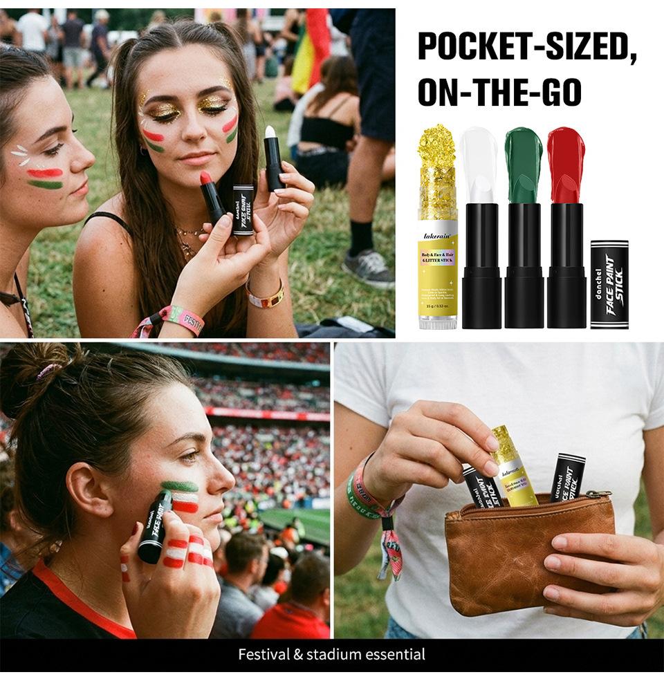 Face Paint Stick and Glitter Stick Set for Body and Hair Suitable for Parties Festivals and Stage Makeup Applications