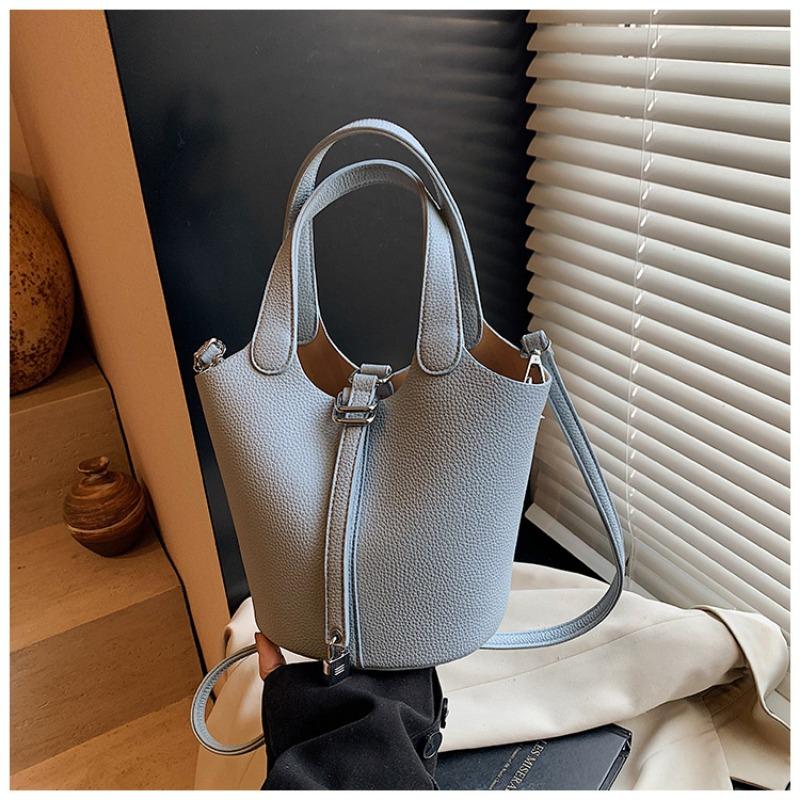 Bucket Bag Niche Design Vegetable Basket Bag Fashion Commuter Messenger Bag Texture Lychee Pattern Handbag