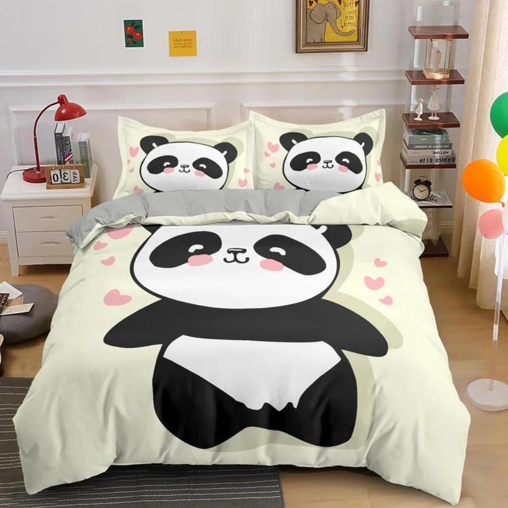 Lovely Cartoon Panda Bedding Sets Printed Duvet Cover Set For Boys Girls 135x200 Duvet Cover King Single Double Size Room Decor