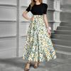 Women's Fashion Casual Belt Short Sleeve Round Neck Print Stitching Elegant Temperament Dress