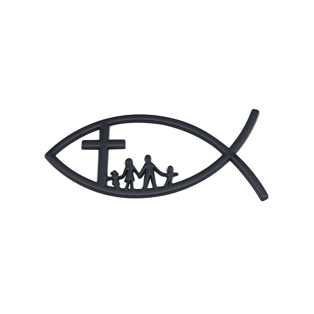 3D Car Jesus Fish Decal Sticker Christian Cross Fish Emblem Sticker Adhesive Metal Decal Universal for Car Window Bumper