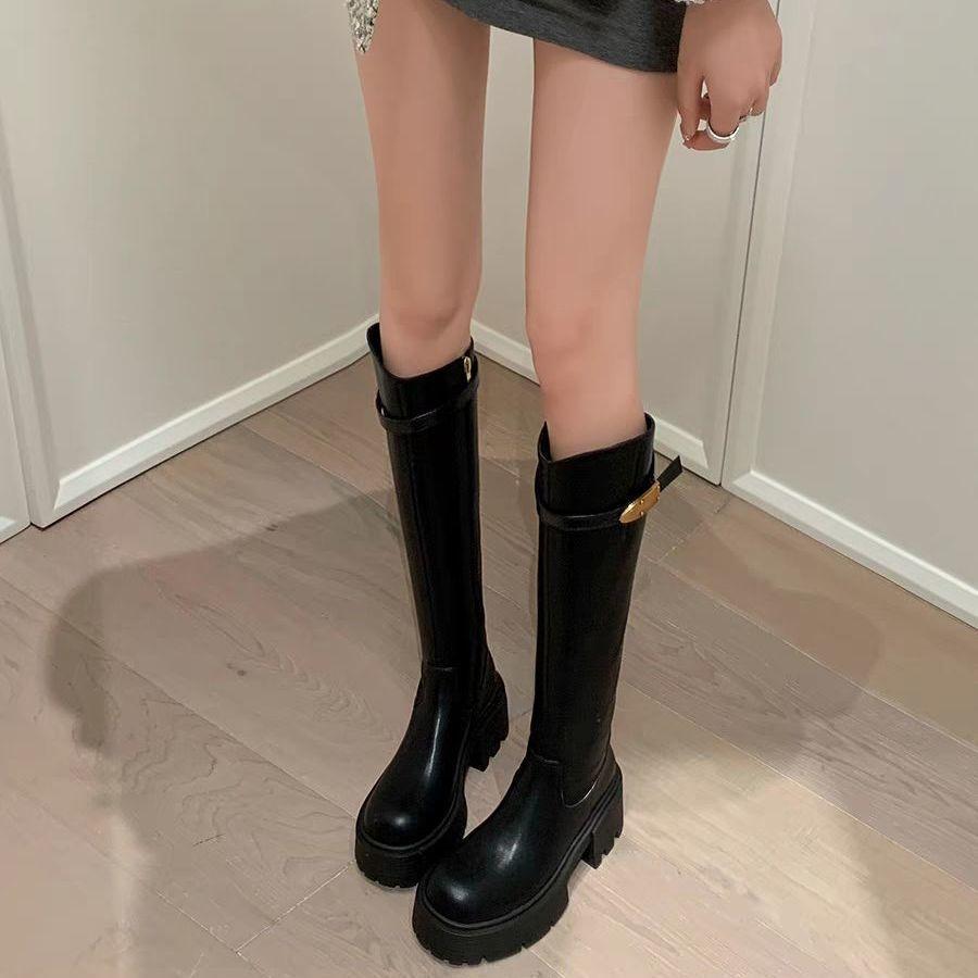 Thick-soled height-increasing small Spice Girl Boots Women's 2025 knee-length boots Elastic Skinny Boots Tall Knight Boots