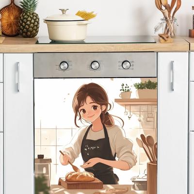 Ekmek Kız Poster Mutfak Dolapları Ocak Arkaplanı Peyzaj Dekoratif Duvar Çıkartmaları