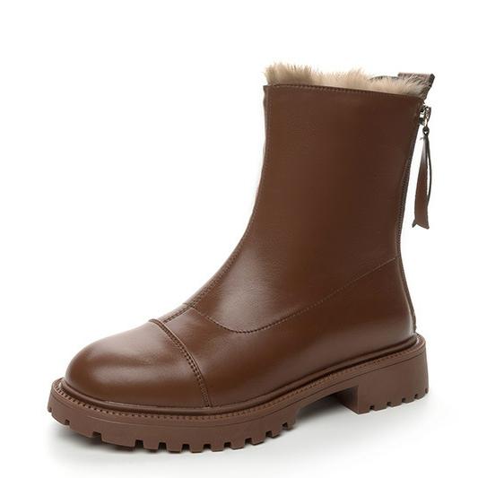Fashion 4cm New 2024 Microfiber Women Ankle Motorcycle Boots Snow Motor Booties Footwear Winter Warm Fur Thick Plush Zipper Shoes