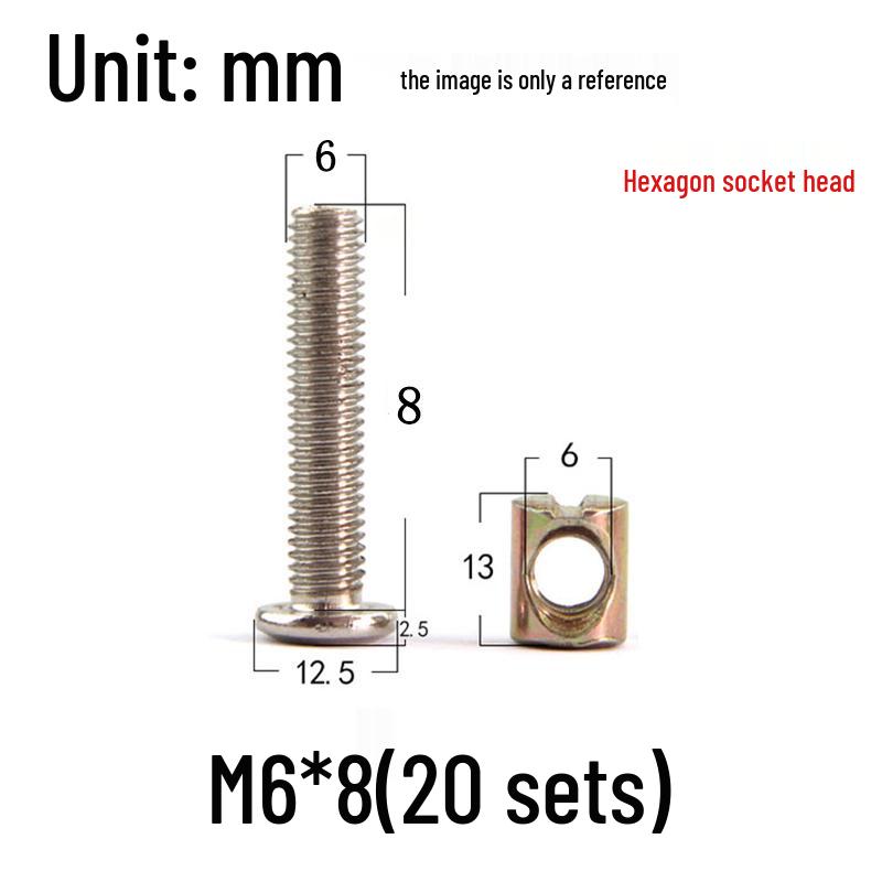 Nickel-Plated Phillips Hex Socket Crib Screw & Nut Set, M6/M8