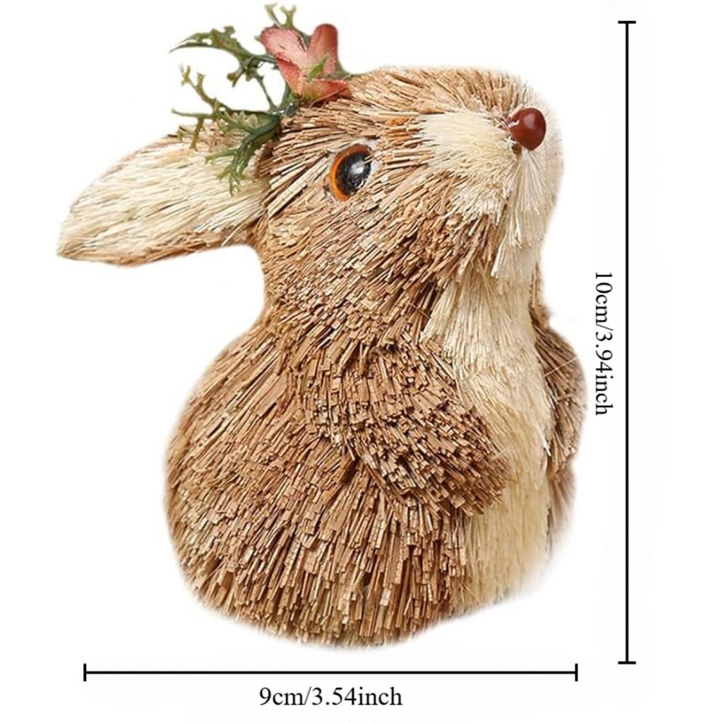 Animal Ornament Bunny Figurines Christmas Holiday Tree Creature Ornament Handmade Woodland Straw Decorative Set Natural Wooden for Home Decor