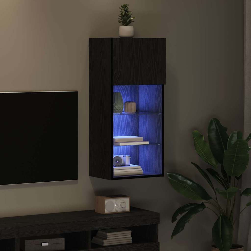 Wall Mounted TV Cabinet Black Oak Effect Particleboard