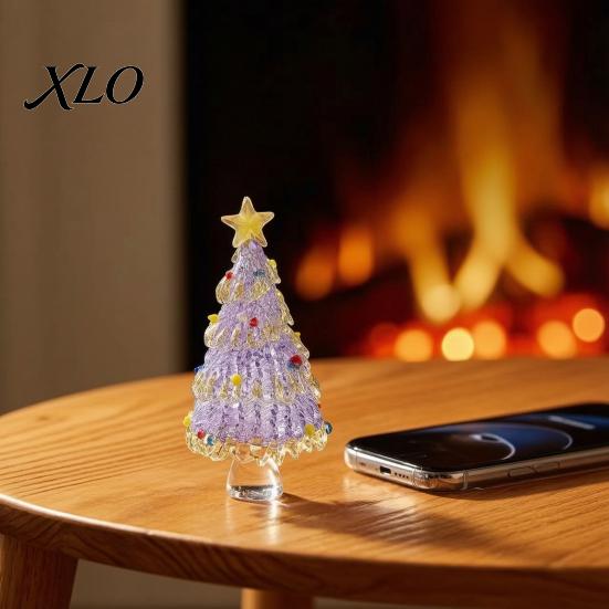 Festive Desk Decoration Hand Blown Glass Christmas Tree Figurine with Golen Star, Atmosphere Decor Mini Xmas Ornament, Handmade Desktop Holiday