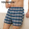 Men's Cotton Boxer Briefs High Waist Casual Plaid Pajama Shorts Plus Size Big Underwear Home Sleep Bottoms M L XL 2XL 3XL