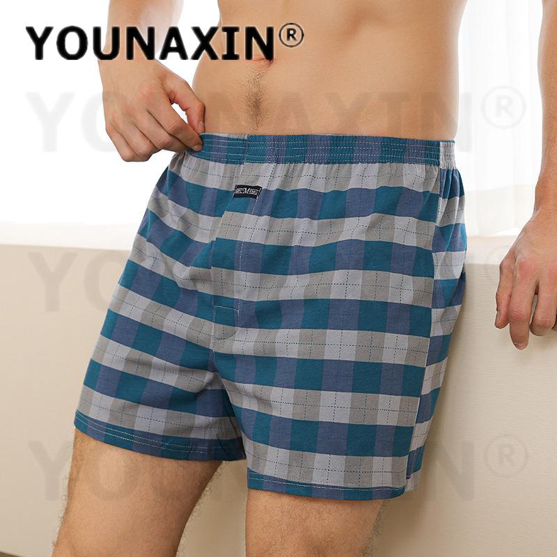 Men's Cotton Boxer Briefs High Waist Casual Plaid Pajama Shorts Plus Size Big Underwear Home Sleep Bottoms M L XL 2XL 3XL