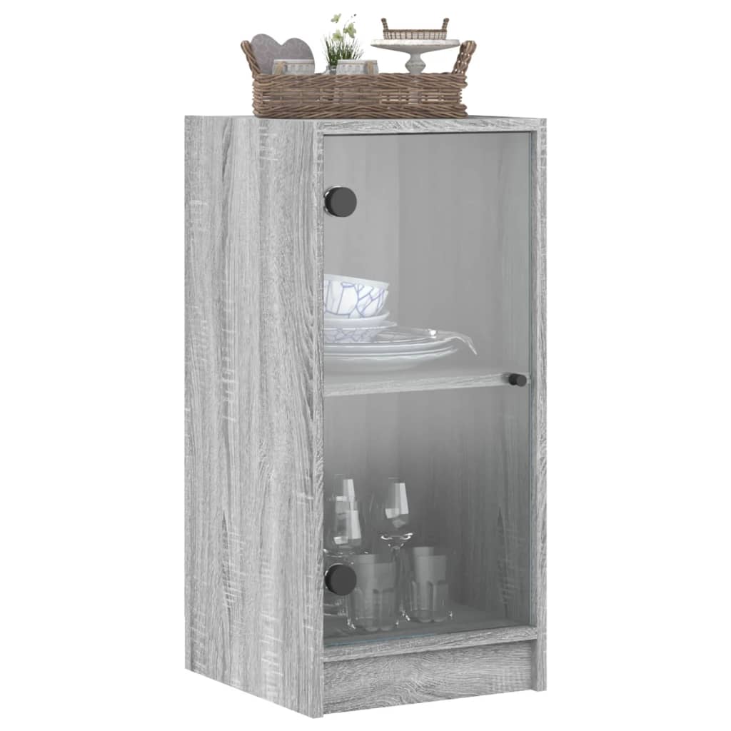 Vidaxl Cabinet With Glass Doors, Sonoma Oak Grey, 35X37X75.5 Cm