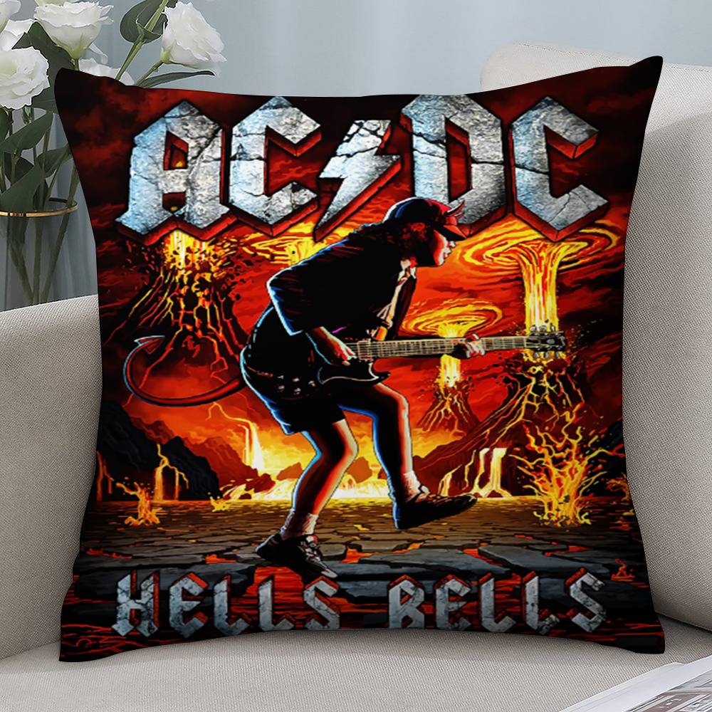 Musik A-ACDC Band Kissenbezug Kurzplüsch Beidseitiger Druck Quadratische Kissenbezüge Sofa Heim Kissen Deko