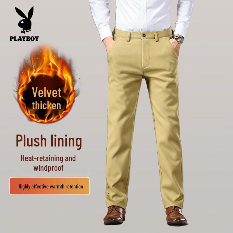 

Playboy Men s 2025 Thickened Fleece-Lined Straight Fit Casual Pants 36