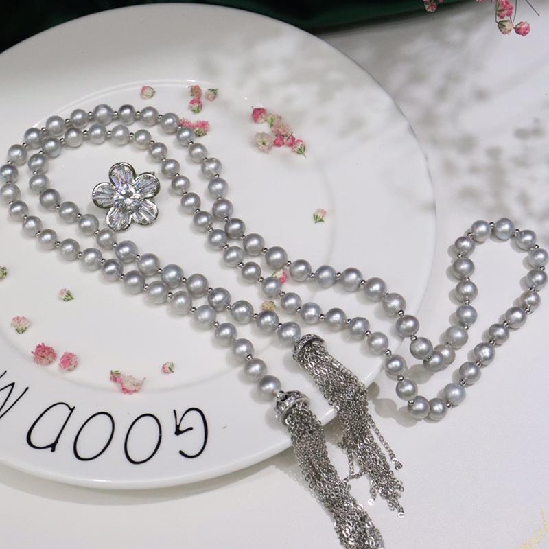 Elegant Women's Freshwater Pearl Sweater Necklace: 8-9mm Near Round Pearls with Slight Imperfections, Multiple Clasp Options