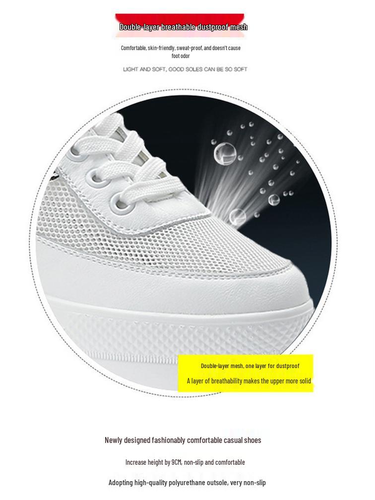 Trendige Plateau-Sneaker für Damen 2025: Atmungsaktives Mesh, Höhensteigerung, Lässiges Weiß.