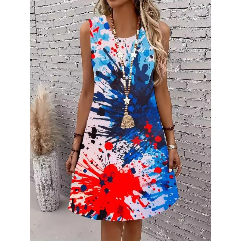 Printed sleeveless sundress without pockets
