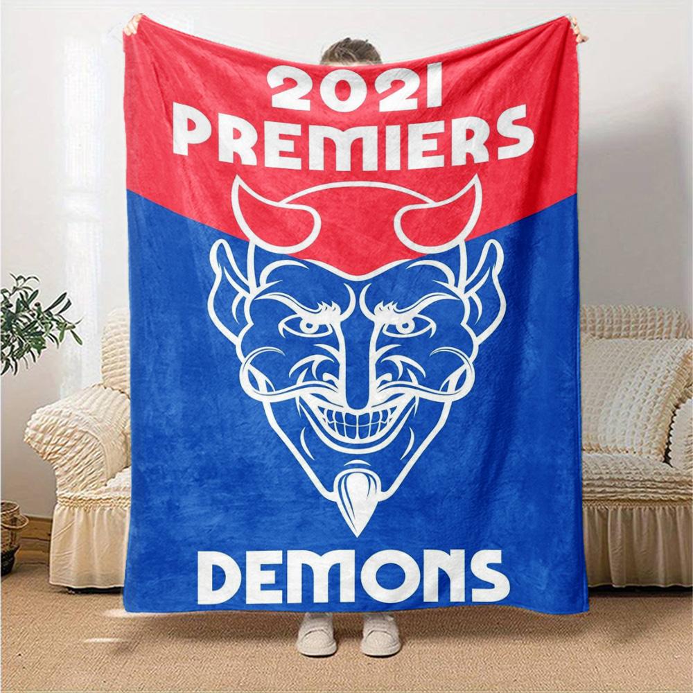 Demons 2021 Premiers Team Logo Print Fleece Blanket Soft Warm Throw Blanket Sofa Couch Bed Home Decor For Sports Fans