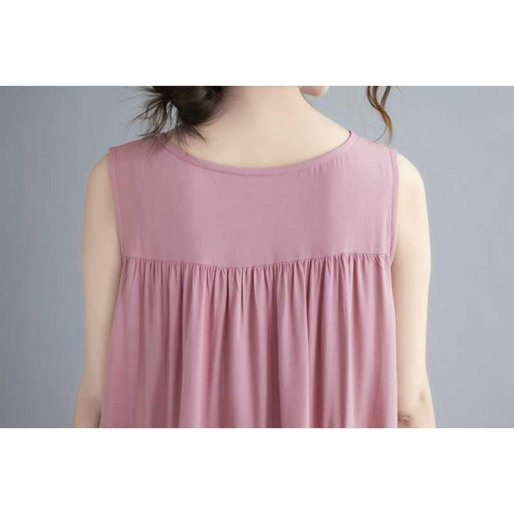 Solid Color Drawstring Casual Loose Sleeveless Dress