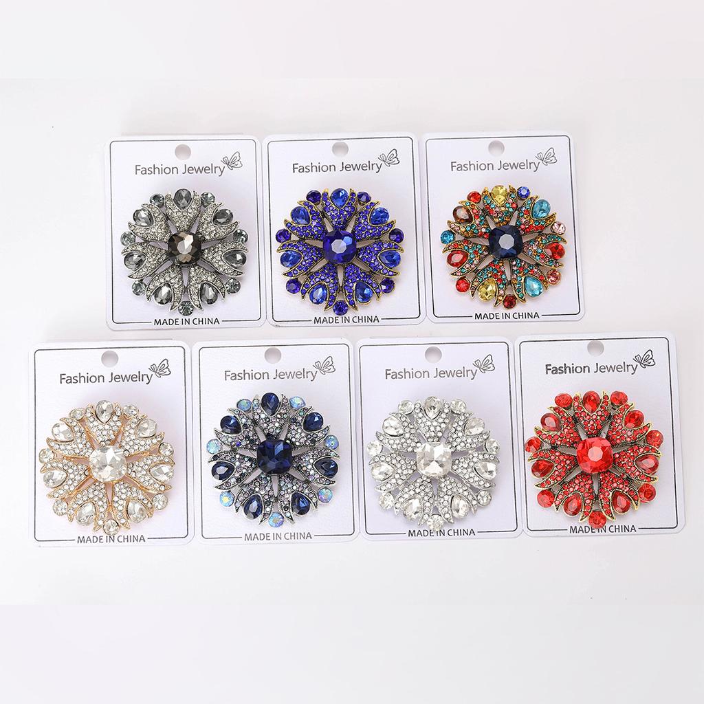 Glänzende Runde Blumenbrosche Damen Strass Palaststil Party Büro Korsagenanstecknadel Geschenke