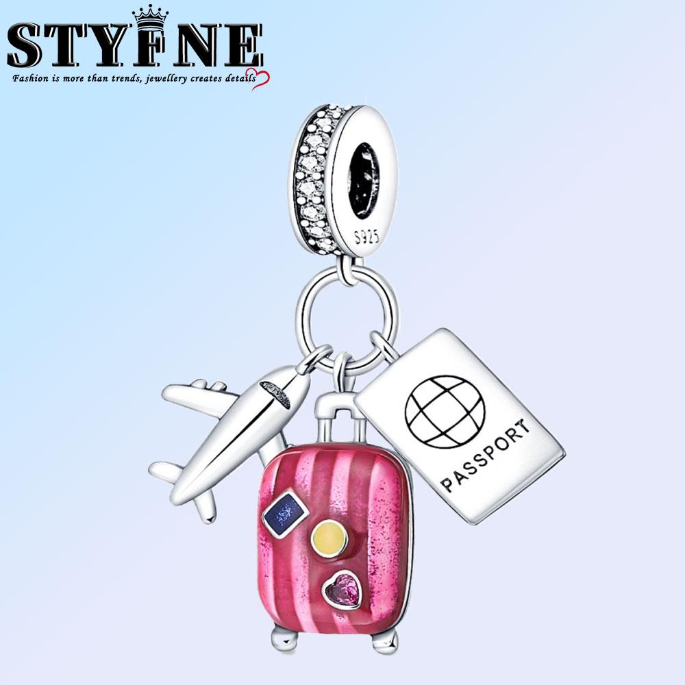 Anniversary Luggage Airplane Passport Three-Piece Set Copper Charms Fit Original Bracelet Jewelry Making For Women Gift