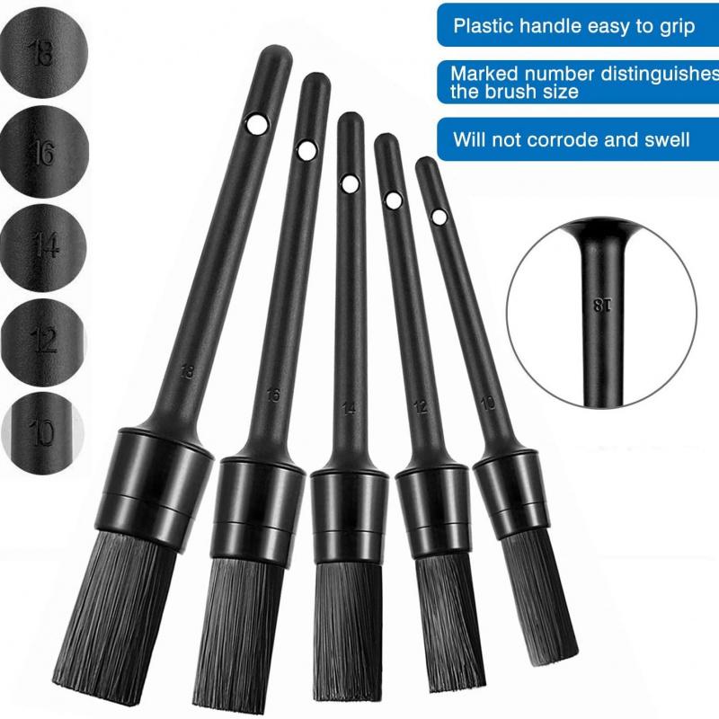 5Black SetPPSilk Cleaning Brush Car Beauty Tools Interior Detail Brush Air Conditioning Vent Gap Brush Detail Brush