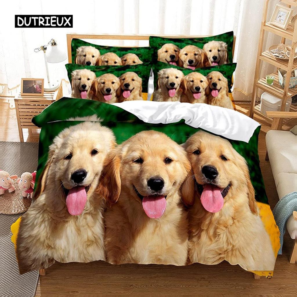 

Комплект підодіяльника Голден Ретривер для хлопчиків з принтом домашніх тварин, двоспальний, мікрофібра, постільна білизна з принтом тварин, ковдра з собаками 140x200cm 3pcs