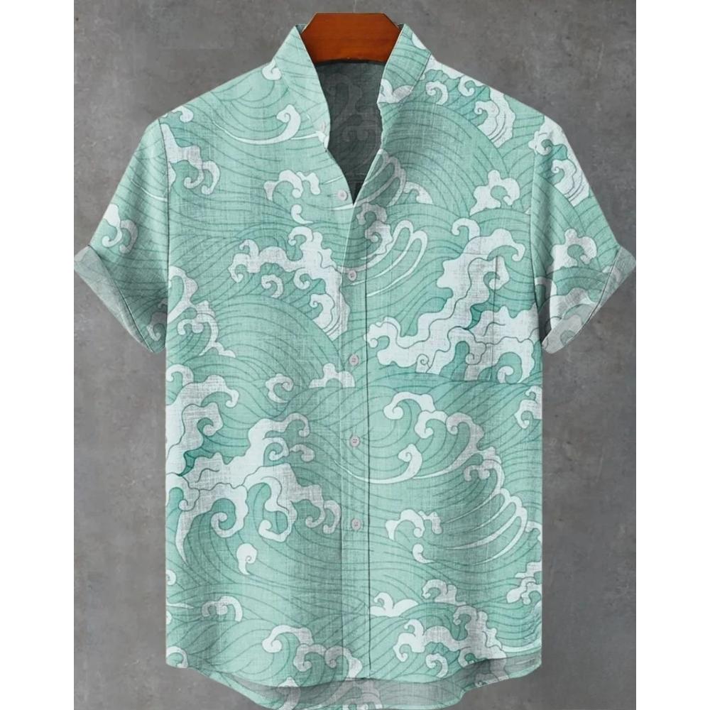 Men s Striped Hawaiian Shirt, Casual Summer Short Sleeve Loose Top S