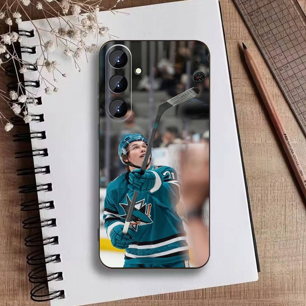 Macklin Celebrini San Jose Sharks Pouzdro na telefon pro Samsung Galaxy A73, A21s, A22, A31, A52, A53, A71, A41 Měkké černé pouzdro