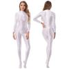 Womens Mock Neck Zipper Back Bodystocking Glossy Full Body Long Sleeve Sportswear Nightwear