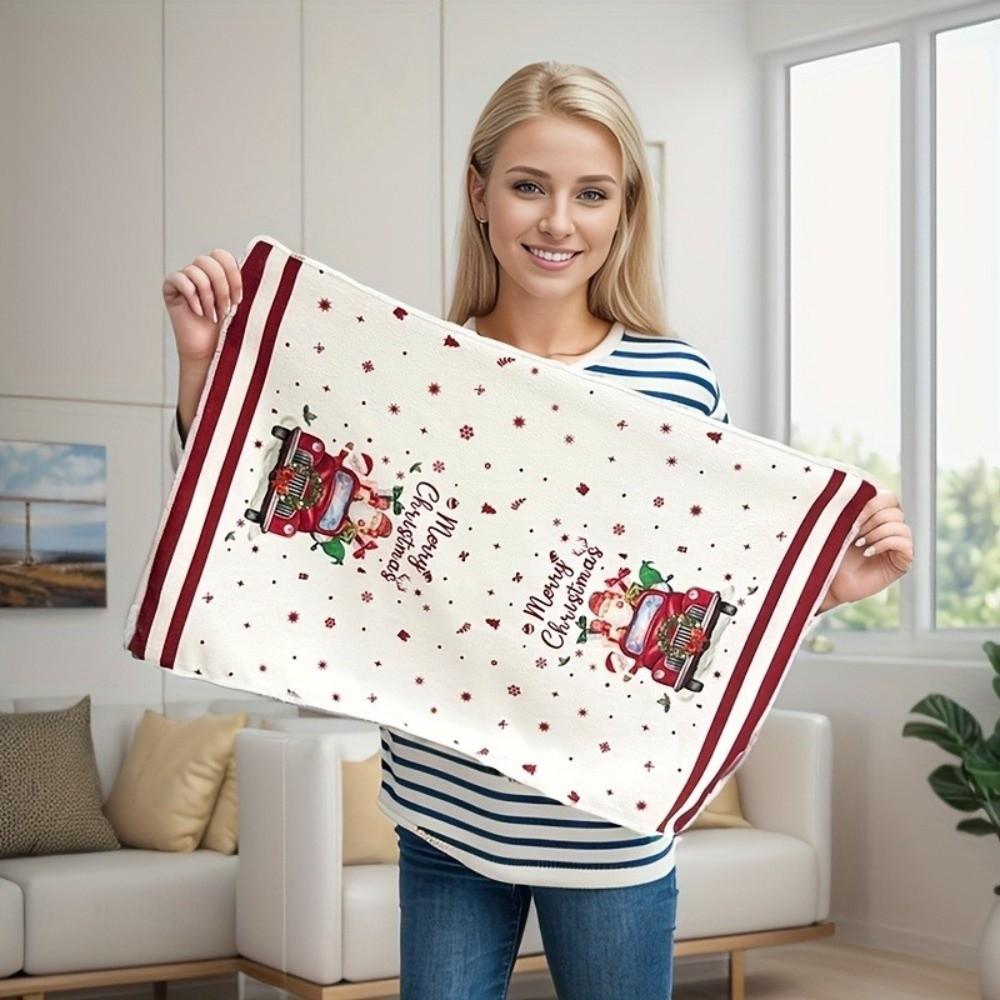5Pcs Ultra Soft Christmas Dishcloth Towel Quick-drying Reusable Christmas Kitchen Dishcloth Microfiber Christmas Hand Towel