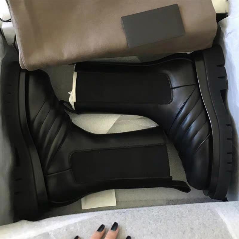 New Corrugated Round Toe Thick Bottom  Boots for Women Brown Black Wave Leather Runway Shoes Flat Motorcycle Boots