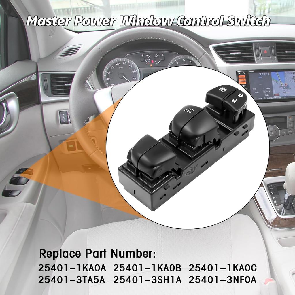 Driver Side Master Power Window Switch Compatible With Nissan Juke 2011-2017, Nissan Tiida/Sylphy 2012-2016, Nissan Altima/Sentra/Leaf/Rogue
