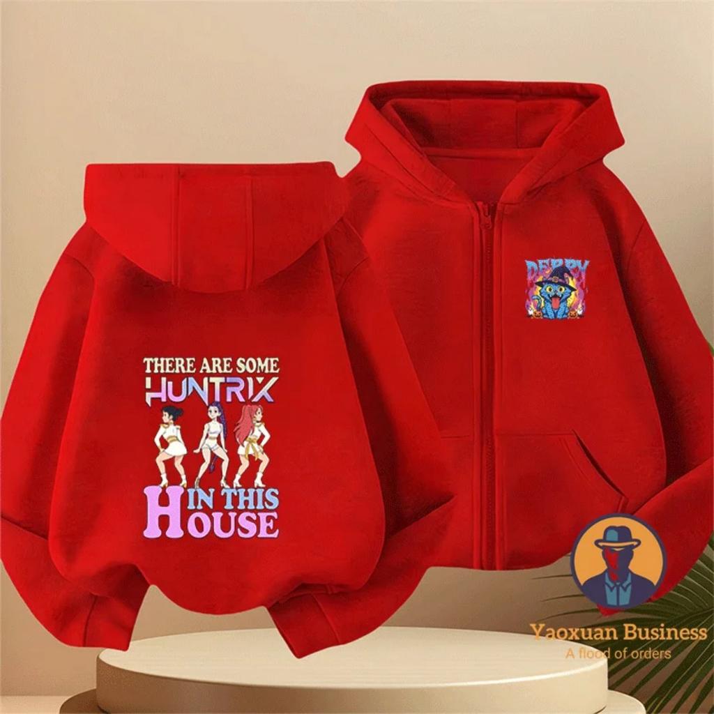 Fashionable KPop Demon Hunters Kids Boys Little Girls Zip Up Hoodie Cute Printed Cartoon Warm Windproof Autumn Winter Fashion