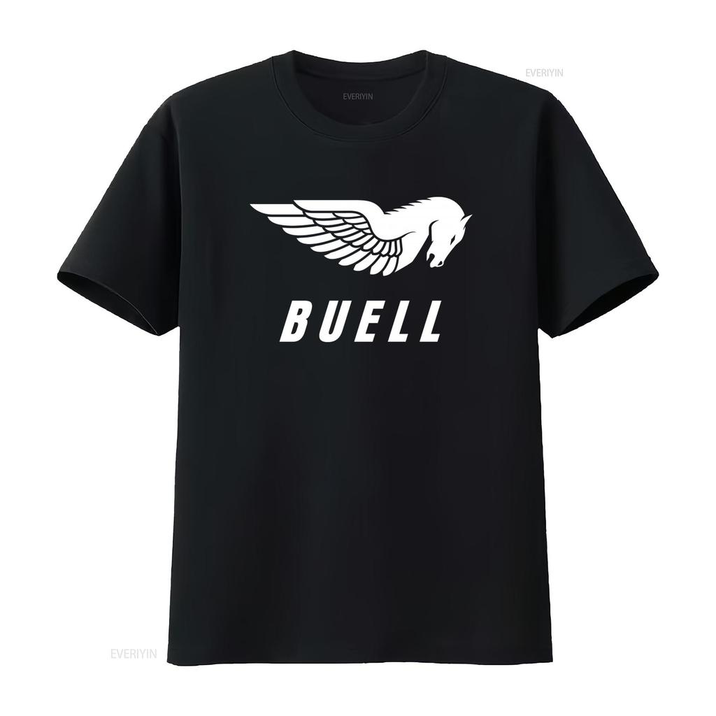 T-shirt con Stampa Logo Buell Motorcycles Girocollo vintage Lavata Comoda Elasticizzata moda Casuale Traspirante streetwear