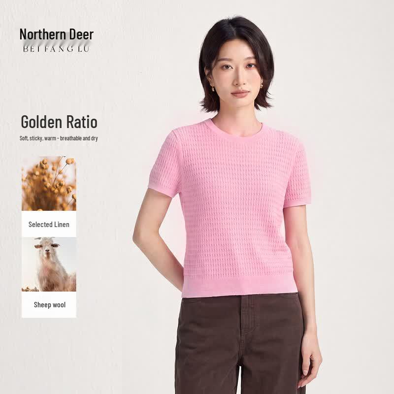 Northern Deer Women s Wool Linen Blend Knit T-Shirt M