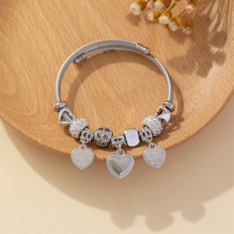 DIY Beaded Bracelet with Stainless Steel Loop Charms Crystal Rhinestone Ball Alloy Heart Letter Charms Jewelry