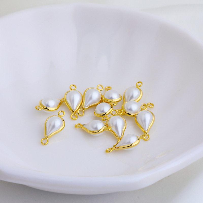 14K Gold Plated Faux Pearl Teardrop Pendant with Round Bezel Loop Charm for DIY Jewelry