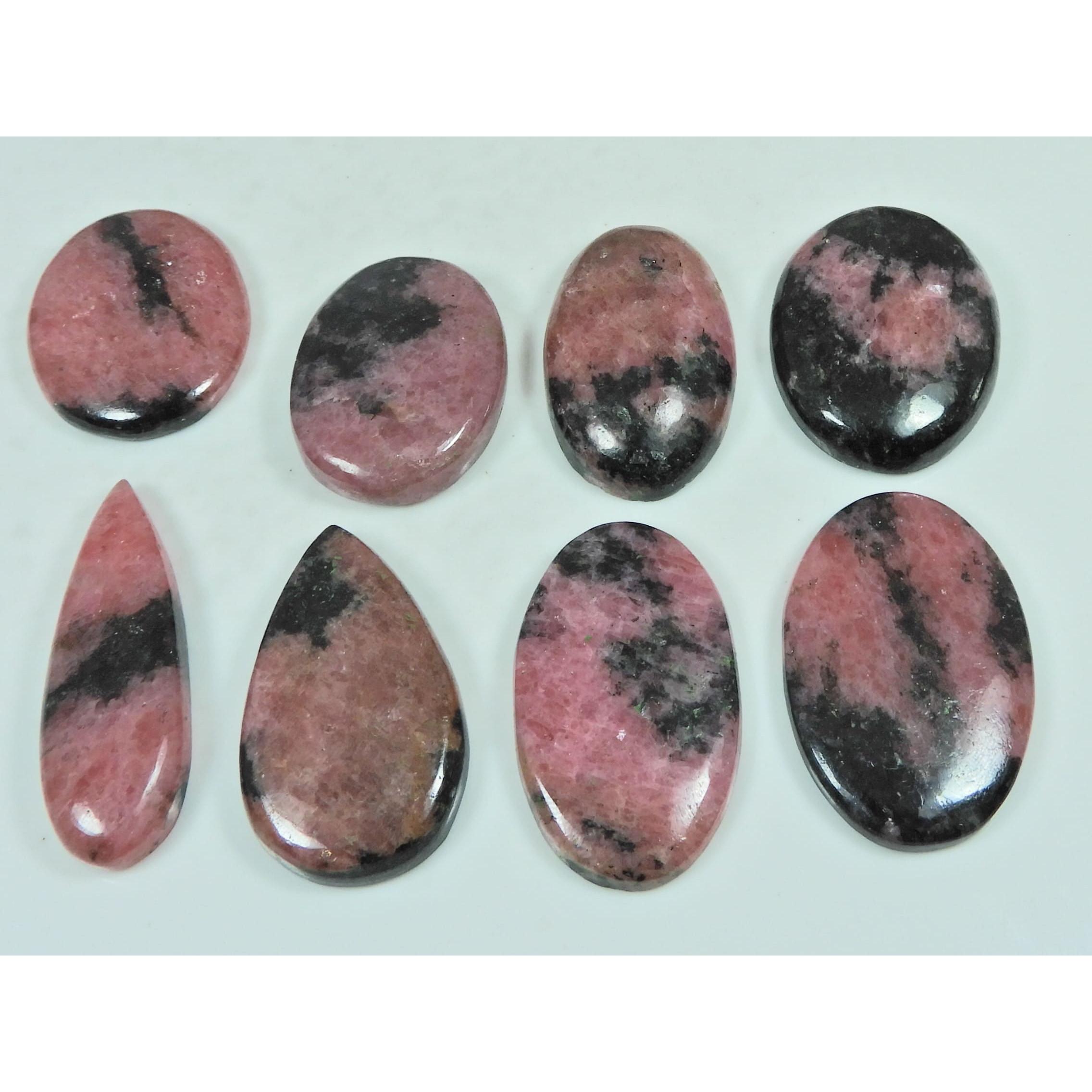 280Cts. Natural Rhodonite Mix Shape Cabochon Loose Gemstone 08 Pcs Lot C-2924