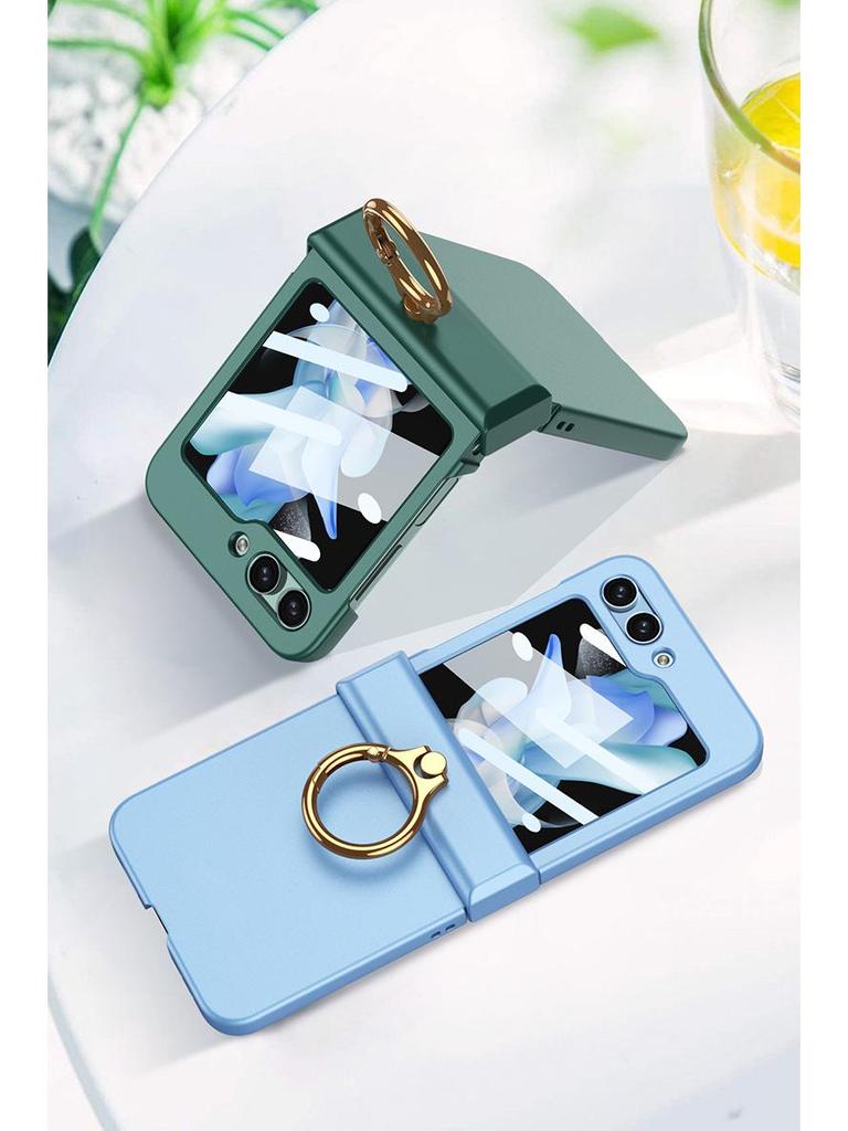 GKK Samsung Z Flip5 Full Coverage Frosted Case with Finger Ring Buckle & Small Folding Hinge.