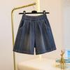 Women's Summer Retro Denim Shorts - Loose Fit, Plus Size, Slimming, Elastic Waist, Wide Leg Design