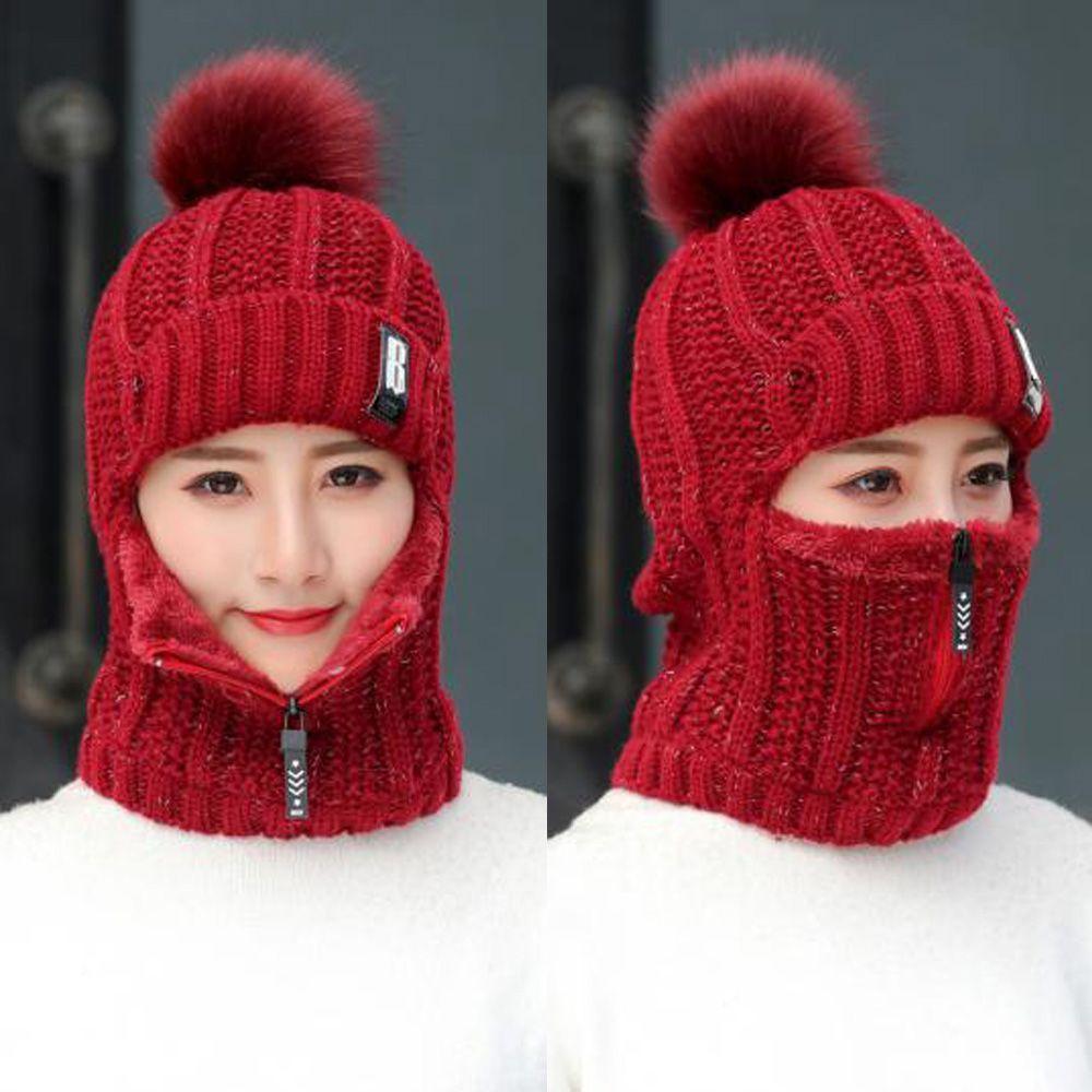 Fashion Windproof Winter Warm Hat Scarf Set Pompoms Hat Beanies Caps Knitted Hat