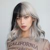 Ombre Short Wavy Cosplay Lolita Wigs with Bangs Light Platinum Silver Black Bob Synthetic Hair Daily Wigs for Women Heat Resistant Wig